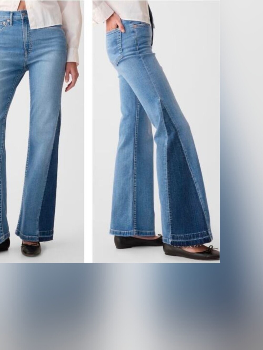 NWT Gap High Rise Patched '70s Flare Jeans Blue Colorblock Panels  NWT 18